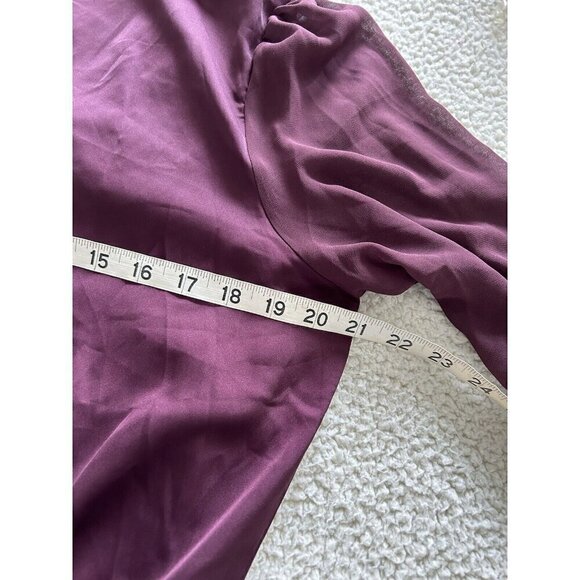 The General Good Purple V-Neck Faux Wrap Long Sheer Sleeve Smocked Top Sz M - Picture 8 of 10